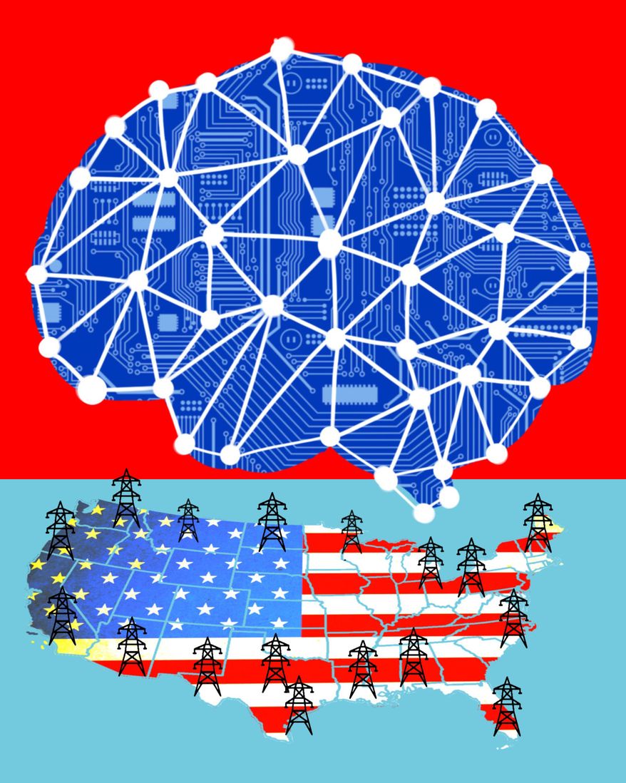 Energy demands of artificial intelligence (AI) in the United States of America illustration by Linas Garsys / The Washington Times