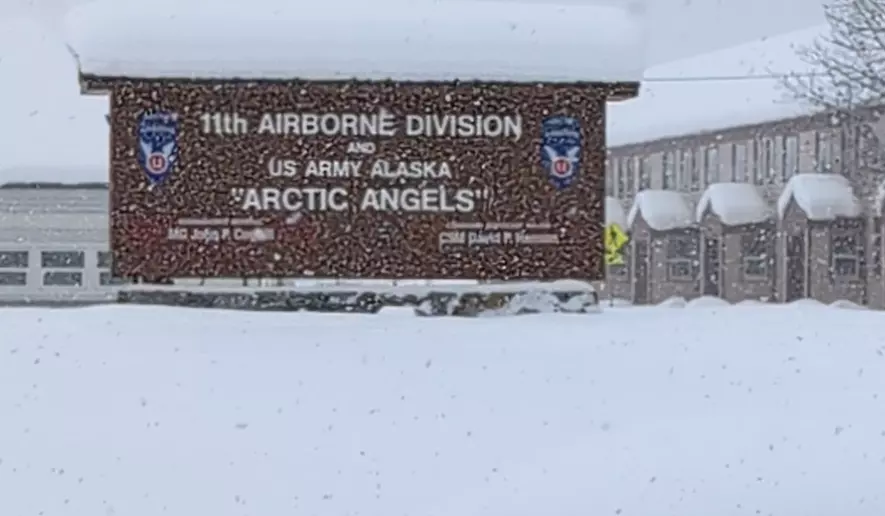 A winter storm hits Fort Wainwright, Alaska at the Division Headquarters for the Army's 11th Airborne, known as the "Arctic Angels." (Photo by John T. Seward/The Washington Times)