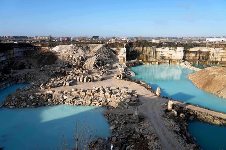 A general view of the Degemar Quarry near Tivoli, Italy, 35 kilometers east of Rome, on Friday, Feb. 13, 2026, where 17th-century Baroque architect Gian Lorenzo Bernini selected travertine for the colonnade of St. Peter's Square. (AP Photo/Gregorio Borgia)