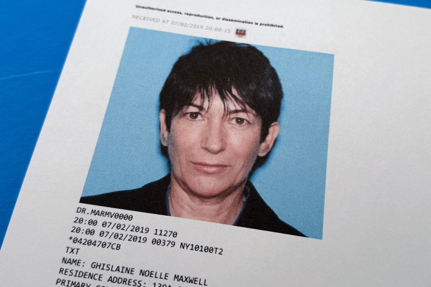A document that was included in the U.S. Department of Justice release of the Jeffrey Epstein files, photographed Tuesday, Feb. 10, 2026, shows a photo of Ghislaine Maxwell in 2019. (AP Photo/Jon Elswick)