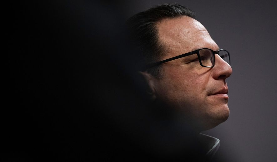 Pennsylvania Gov. Josh Shapiro is seen after a B'nai B'rith Youth Organization International Convention on Thursday, Feb. 12, 2026, in Philadelphia. (AP Photo/Joe Lamberti)