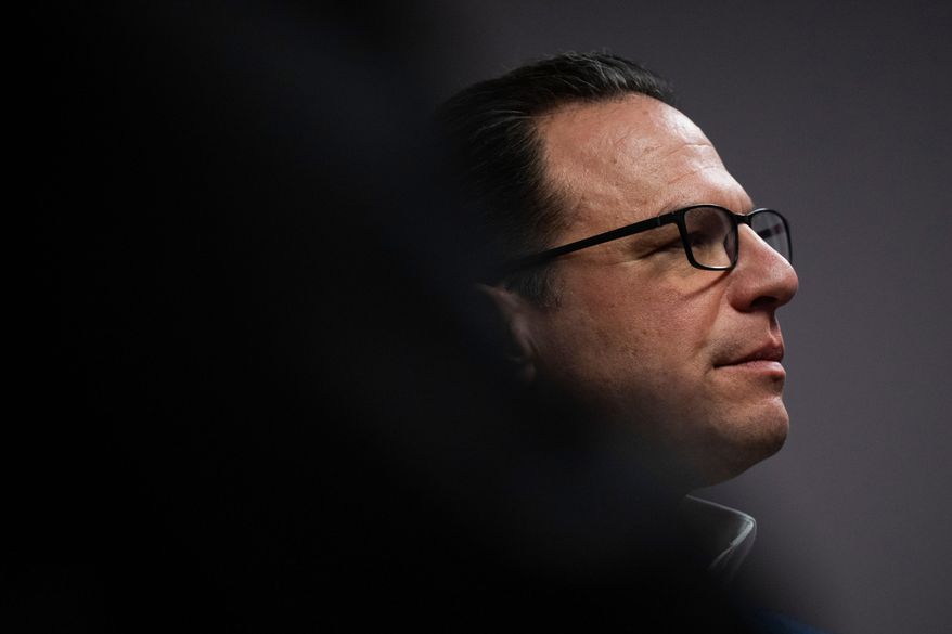 Pennsylvania Gov. Josh Shapiro is seen after a B'nai B'rith Youth Organization International Convention on Thursday, Feb. 12, 2026, in Philadelphia. (AP Photo/Joe Lamberti)