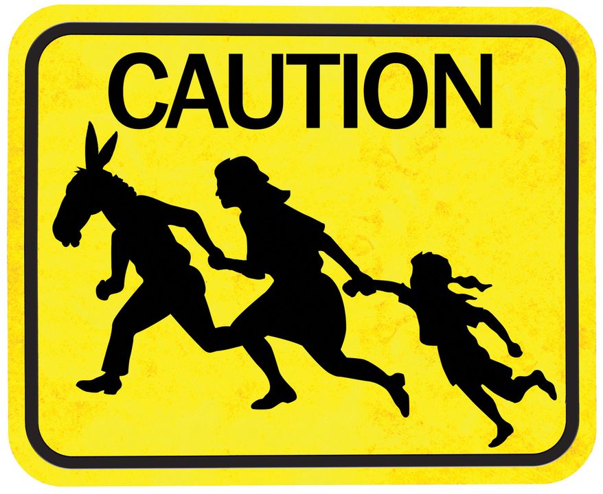 Democrats helping illegal immigrants illustration by Alexander Hunter/The Washington Times