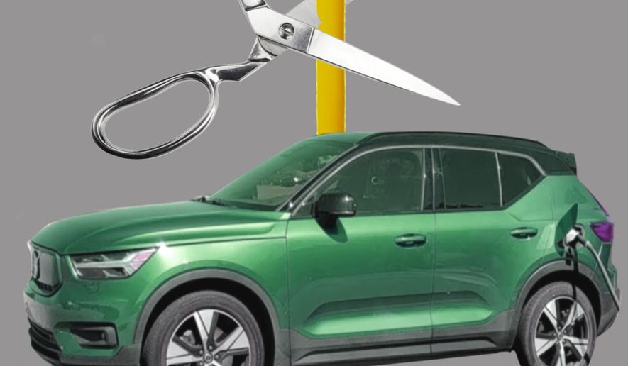 Cutting government subsidies to the electric vehicle (EV) industry illustration by Linas Garsys / The Washington Times