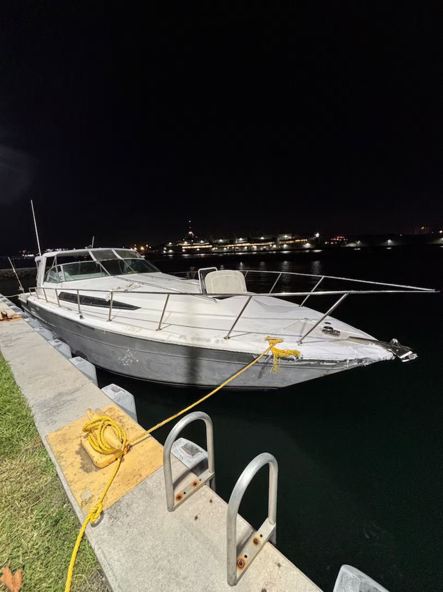 The boat that the U.S. Coast Guard said it intercepted a suspected smuggling boat carrying cocaine and marijuana worth $1.3 million, photographed on Feb. 21, 2026. (Credit: United States Coast Guard)