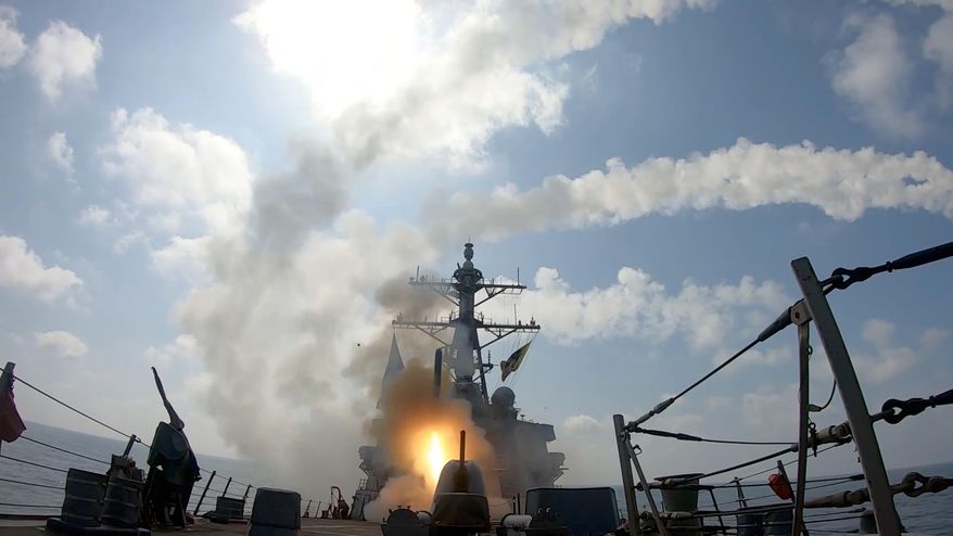 This image from video provided by U.S. Central Command shows a missile being launched from a U.S. Navy ship in support of Operation Epic Fury on Saturday, Feb. 28, 2026. (U.S. Central Command via AP) **FILE**
