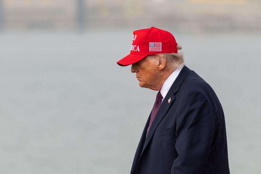 President Donald Trump leaves the stage after speaking at the Port of Corpus Christi in Corpus Christi, Texas, Friday, Feb. 27, 2026. (AP Photo/Michael Gonzalez)