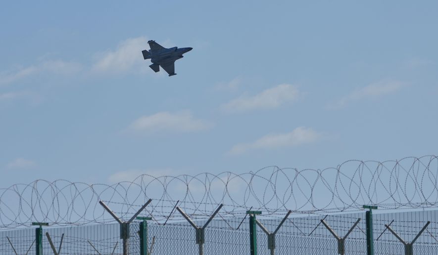 A fighter jet takes off from the U.K.'s RAF Akrotiri air base after it was hit by a drone strike early in the morning near Limassol, Cyprus, Monday, March, 2, 2026. (AP Photo/Petros Karadjias) ** FILE **