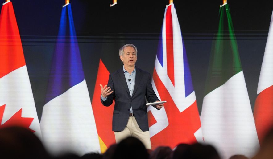 Matt Bennett of Third Way speaks during the "Winning the Middle" conference Monday, March 2, 2026, in Charleston, S.C. (AP Photo/Meg Kinnard)