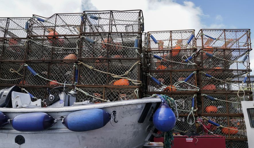 Crab pots sit on a dock in Kodiak, Alaska, on Sunday, June 25, 2023. (AP Photo/Joshua A. Bickel) **FILE**