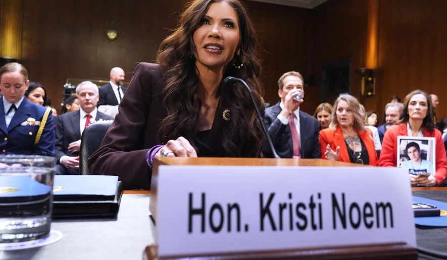 Homeland Security Secretary Kristi Noem appears for an oversight hearing before the Senate Judiciary Committee, at the Capitol in Washington, Tuesday, March 3, 2026. (AP Photo/J. Scott Applewhite)
