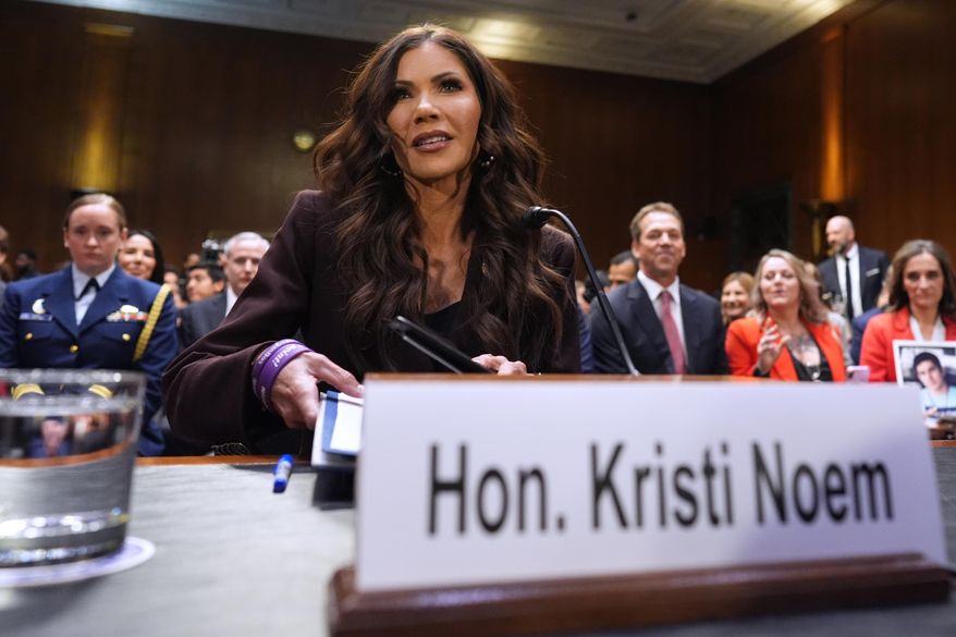 Homeland Security Secretary Kristi Noem appears for an oversight hearing before the Senate Judiciary Committee, at the Capitol in Washington, Tuesday, March 3, 2026. (AP Photo/J. Scott Applewhite)