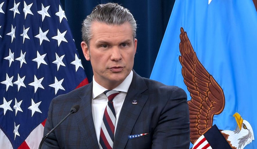 Defense Secretary Pete Hegseth speaks during a press briefing at the Pentagon, Wednesday, March 4, 2026, in Washington. (AP Photo/Konstantin Toropin)
