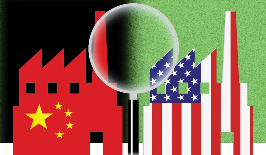 Comparing workers and industry in the United States of America versus China illustration by Alexander Hunter/The Washington Times