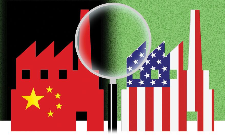 Comparing workers and industry in the United States of America versus China illustration by Alexander Hunter/The Washington Times