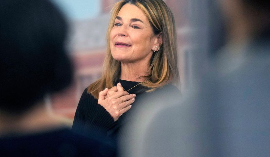 Savannah Guthrie visits the Today show at Rockefeller Plaza in New York on Thursday, March 5, 2026. (Photo by Charles Sykes/Invision/AP)
