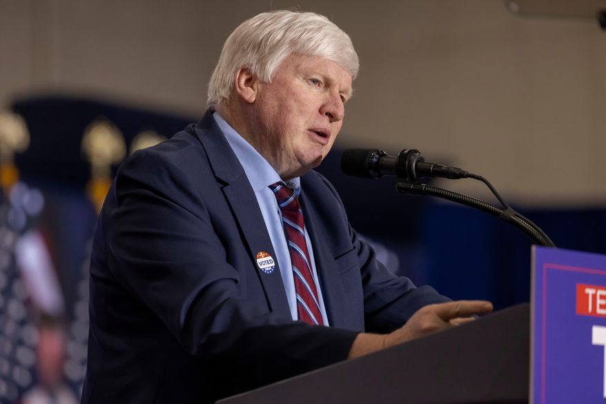 FILE - Rep. Glenn Grothman, R-Wis. speaks at a rally for Republican presidential candidate former President Donald Trump, April 2, 2024, in Green Bay, Wis. (AP Photo/Mike Roemer, File)