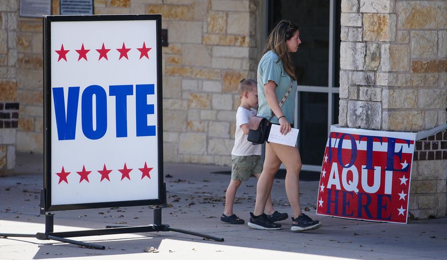 Voters in central Texas make their way to an active polling station to vote in Pflugerville, Texas, Tuesday, March 3, 2026. (Ricardo B. Brazziell/Austin American-Statesman via AP)