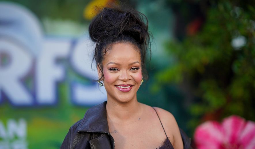 Rihanna arrives at the premiere of "Smurfs" on Sunday, July 13, 2025, at Paramount Studios in Los Angeles. (Photo by Jordan Strauss/Invision/AP) ** FILE **