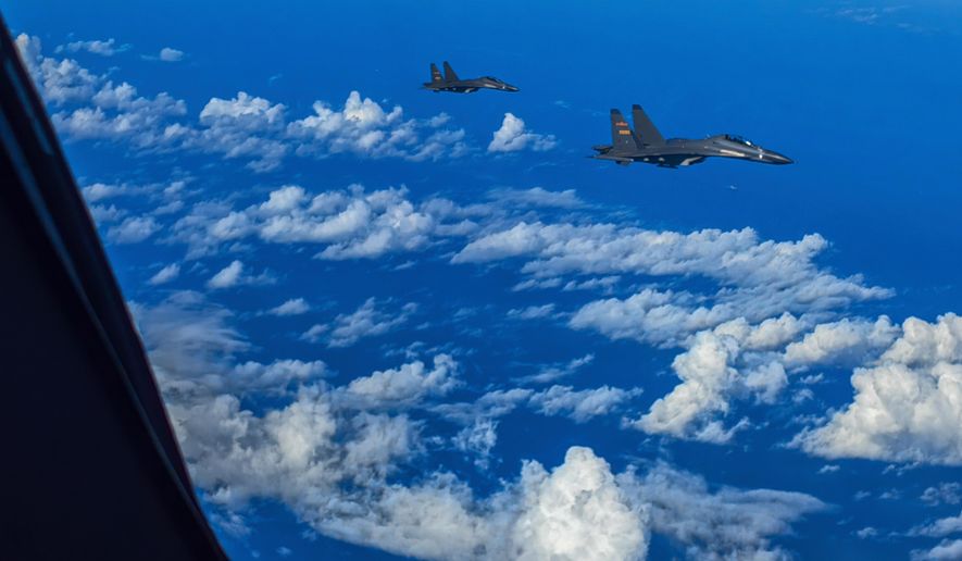 In this photo released by Xinhua News Agency, fighter jets of the Eastern Theater Command of the Chinese People's Liberation Army (PLA) conduct a joint combat training exercises around the Taiwan Island on Aug. 7, 2022. (Gong Yulong/Xinhua via AP, File)