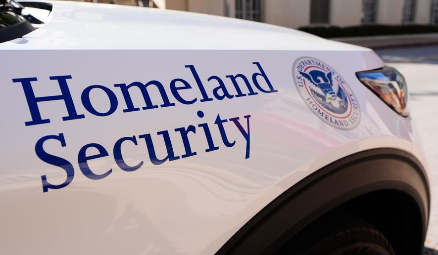 A Homeland Security vehicle is parked outside the Eldon B. Mahon U.S. Courthouse during a trial for nine people connected to a 2025 shooting outside an ICE detention facility, in Fort Worth, Texas, Thursday, March 12, 2026. (AP Photo/Tony Gutierrez)