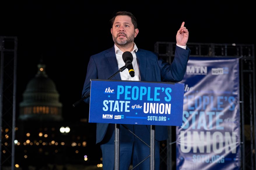 Sen. Ruben Gallego D-Ariz., speaks during the "People's State of the Union" rally outside of the U.S. Capitol Feb. 24, 2026, in Washington. (AP Photo/Jose Luis Magana, File)