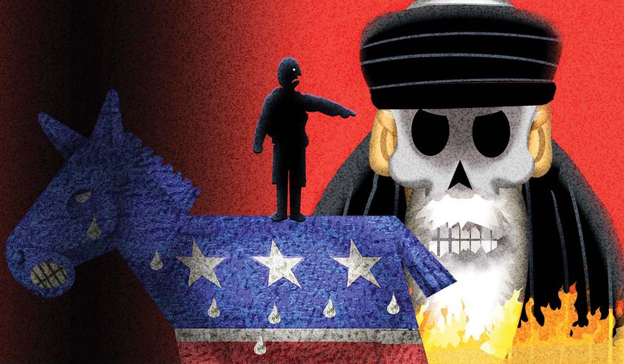 Sen. John Fetterman arguing with fellow Deomcrats over war in Iran illustration by Alexander Hunter/The Washington Times