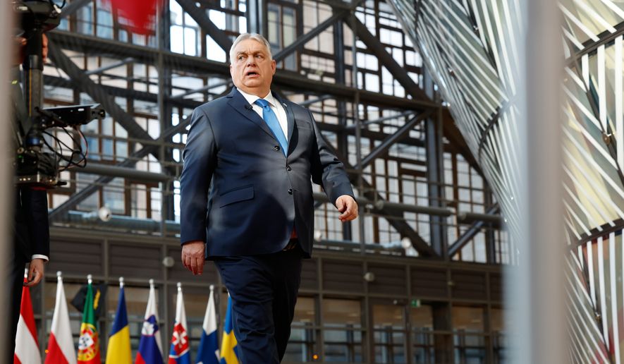 Hungary's Prime Minister Viktor Orban arrives for the EU summit at the European Council building in Brussels, Thursday, March 19, 2026. (AP Photo/Geert Vanden Wijngaert)