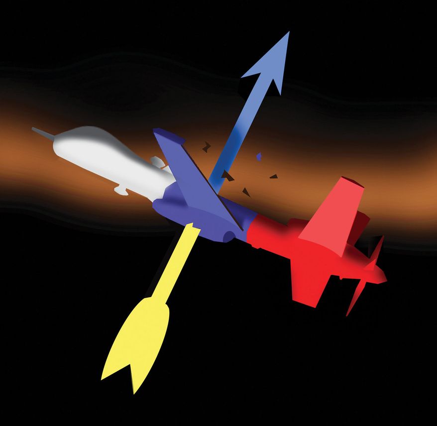 Ukraine drone warfare and technology to combat airborne threats illustration by Alexander Hunter/The Washington Times