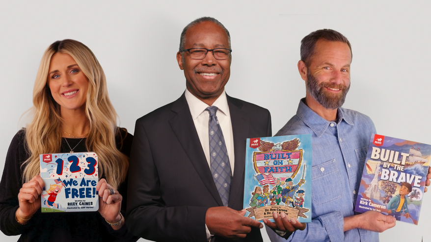 Brave Books released the America Wins Bundle on March 23, 2026, a package of children's books by (from left) conservative leaders Riley Gaines, Ben Carson and Kirk Cameron telling the story of America's founding and achievements ahead of the nation's 250th anniversary. (Brave Books photo)
