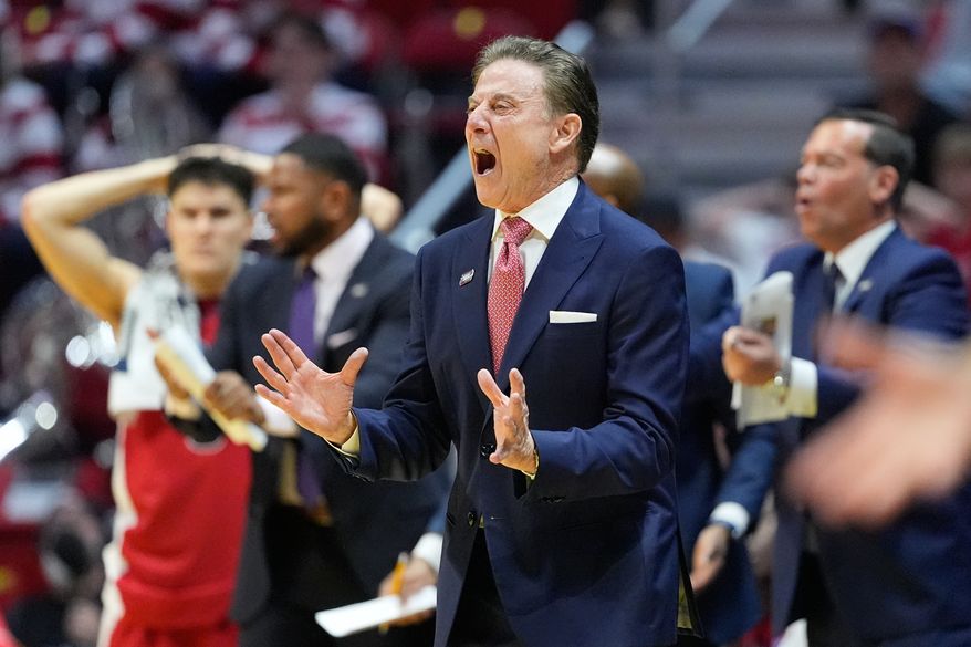 St. John's head coach Rick Pitino reacts during the second half of a game against Kansas in the second round of the NCAA college basketball tournament Sunday, March 22, 2026, in San Diego. (AP Photo/Mark J. Terrill)