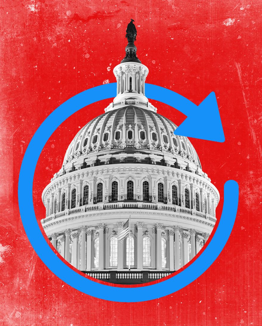 Political instant replay between Democrats and Republicans' battles illustration by Linas Garsys / The Washington Times