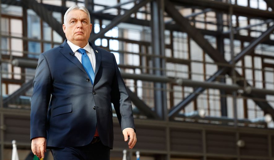 Hungary's Prime Minister Viktor Orban arrives for the EU summit at the European Council building in Brussels, Thursday, March 19, 2026. (AP Photo/Geert Vanden Wijngaert)