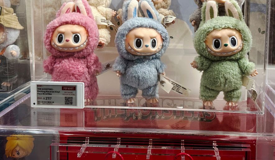 FILE - Labubu dolls are on display at the Pop Mart store at American Dream mall in East Rutherford, N.J., on Saturday, July 12, 2025. (AP Photo/Ted Shaffrey, File)