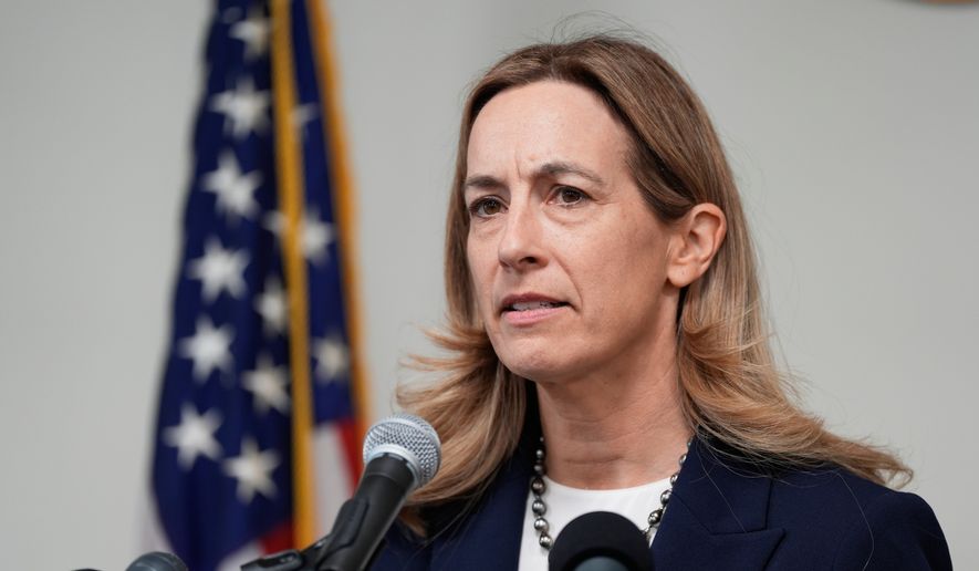New Jersey Gov.-elect Mikie Sherrill talks to reporters during a news conference in Trenton, N.J., on Nov. 5, 2025. (AP Photo/Seth Wenig) ** FILE **
