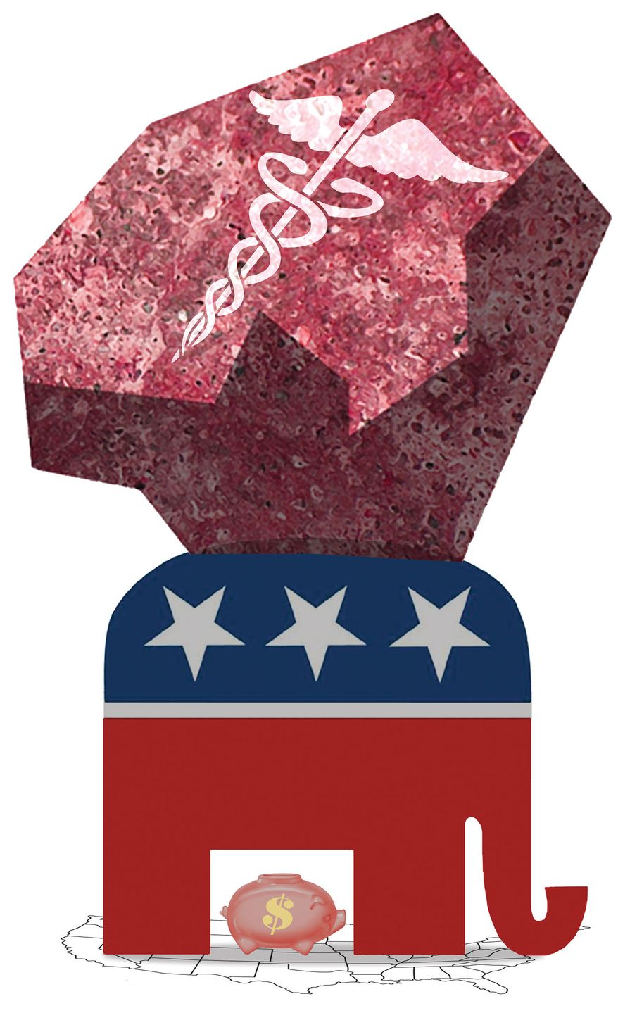 Republicans and health care affordability illustration by Alexander Hunter/The Washington Times