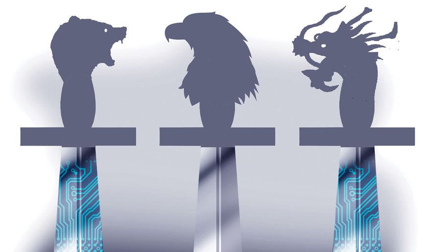 The United States of America military challenges versus Russia and China illustration by Linas Garsys / The Washington Times