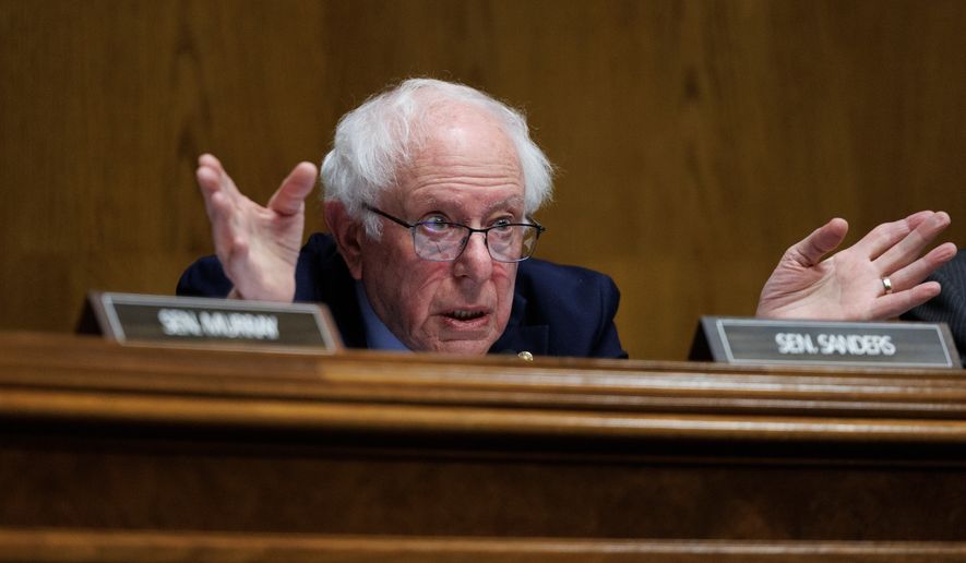Sen. Bernie Sanders, I-Vt. ranking member of the Senate Health, Education Labor and Pension Committee, questions Dr. Casey Means during a confirmation hearing for U.S. surgeon general on Capitol Hill in Washington on Wednesday, Feb. 25, 2026. (AP Photo/Tom Brenner) **FILE**