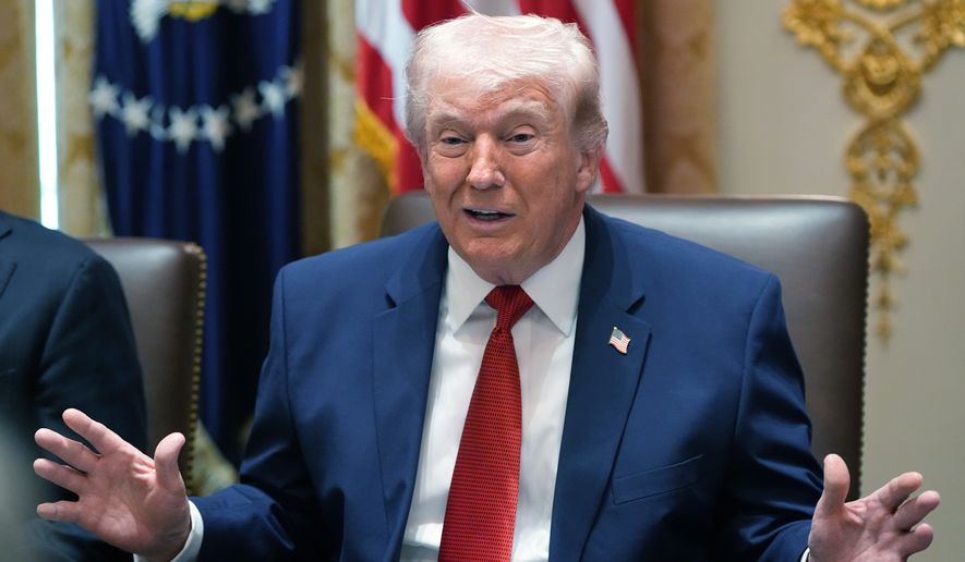 President Donald Trump speaks during a Cabinet meeting at the White House, Thursday, March 26, 2026, in Washington. (AP Photo/Alex Brandon)