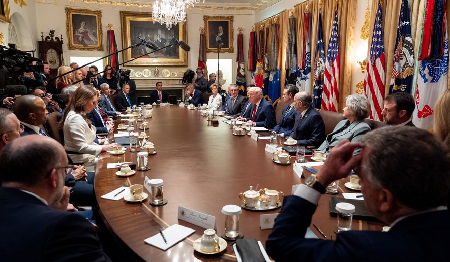 President Donald Trump speaks during a Cabinet meeting at the White House, Thursday, March 26, 2026, in Washington. (AP Photo/Alex Brandon)