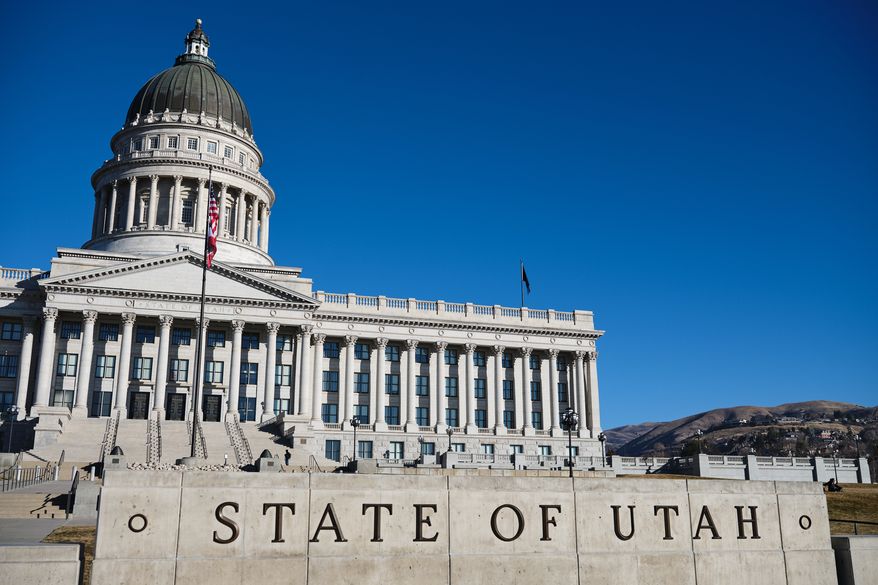Flags fly at the Utah State Capitol, Jan. 18, 2026, in Salt Lake City. (AP Photo/Sydney Schaefer, File)