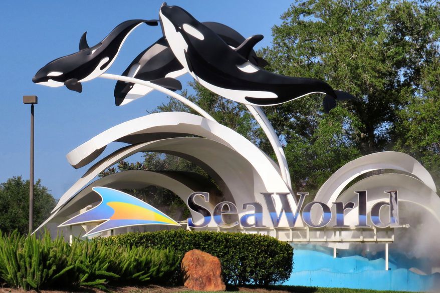 The entrance to SeaWorld Orlando is seen, March 13, 2020. (Joe Burbank/Orlando Sentinel via AP, File)