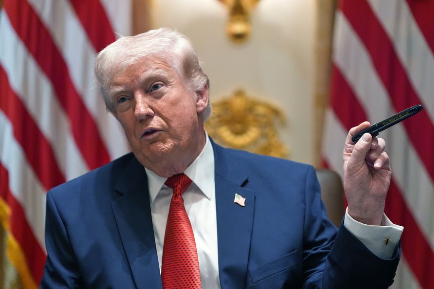 President Donald Trump speaks during a Cabinet meeting at the White House, Thursday, March 26, 2026, in Washington. (AP Photo/Alex Brandon)
