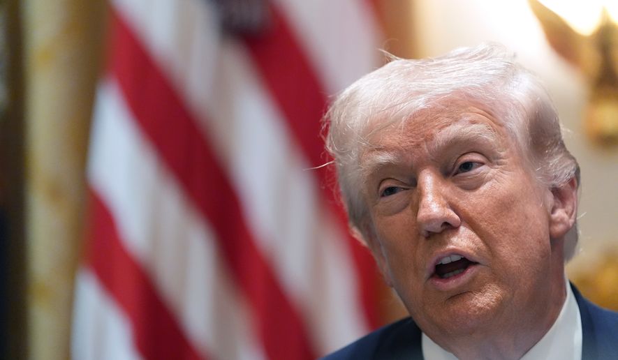 President Donald Trump speaks during a Cabinet meeting at the White House, Thursday, March 26, 2026, in Washington. (AP Photo/Alex Brandon)