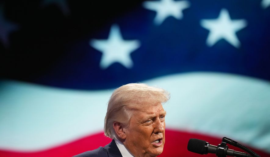 President Donald Trump speaks at the Future Investment Initiative Institute's summit Friday, March 27, 2026, in Miami Beach, Fla. (AP Photo/Mark Schiefelbein)