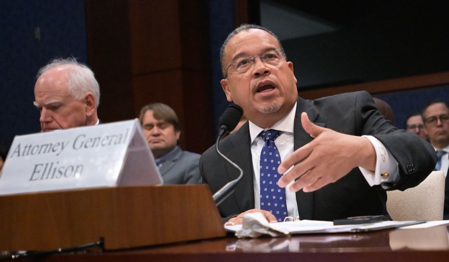 Minnesota Attorney General Keith Ellison, listens during a House Committee on Oversight and Government Reform hearing on oversight of fraud and misuse of Federal funds in Minnesota, Wed., March 4, 2026, on Capitol Hill in Washington. Seated left is Gov. Tim Walz, D-Minn. (AP Photo/Rod Lamkey Jr.) **FILE**
