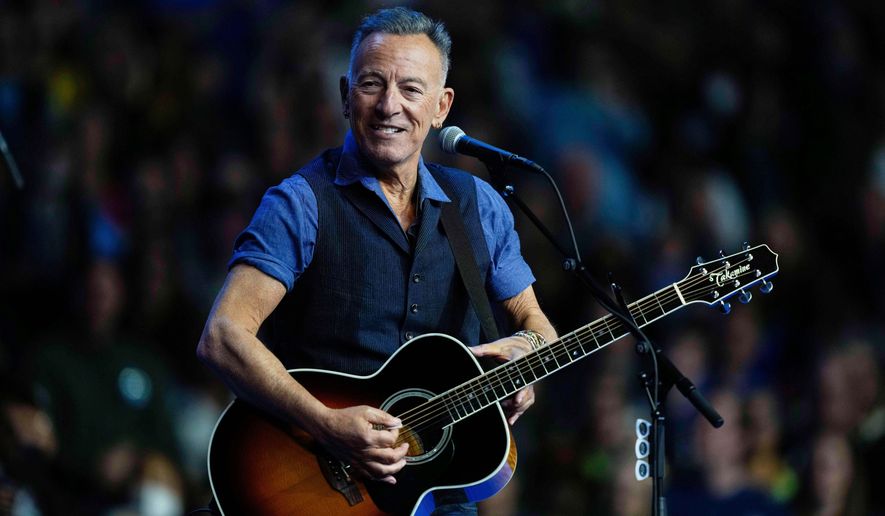 Bruce Springsteen performs at a campaign rally supporting Democratic presidential nominee Vice President Kamala Harris, Oct. 28, 2024, in Philadelphia. (AP Photo/Matt Rourke, File)