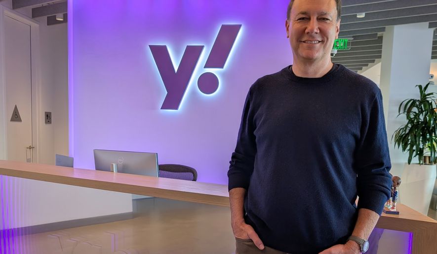 Yahoo CEO Jim Lanzone poses for a photo on Feb. 24, 2026 in Yahoo’s San Francisco office. (AP Photo/Michael Liedtke)