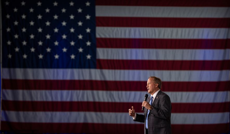 Texas Attorney General Ken Paxton speaks at the Ronald Reagan dinner during the Conservative Political Action Conference (CPAC) in Dallas, Friday, March 27, 2026. (AP Photo/Gabriela Passos)
