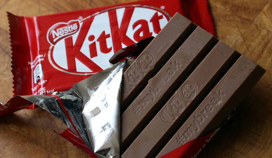 A KitKat chocolate bar in Rugby, England, on July 25, 2018. (AP Photo/Martin Cleaver, File)